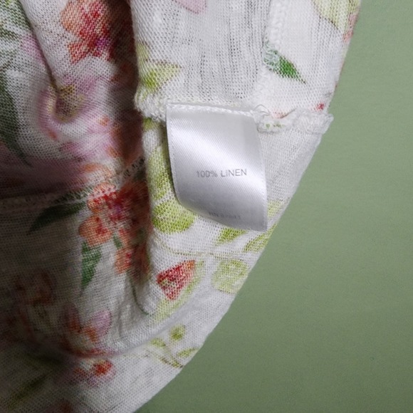 J Jill Love Linen Tee XL White Floral Short Sleeve Multi Coastal Resort Tropical - Picture 4 of 4